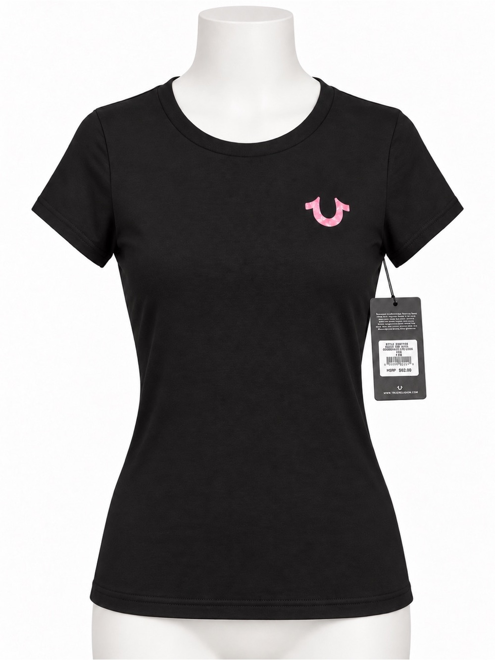 True Religion Black Short Sleeve Tee with Pink Logo